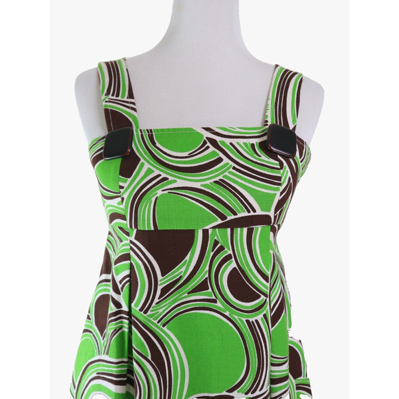 Tibi Size 4 Geometric Print 60s Style Mini Dress Cotton Green Brown - Picture 5 of 8